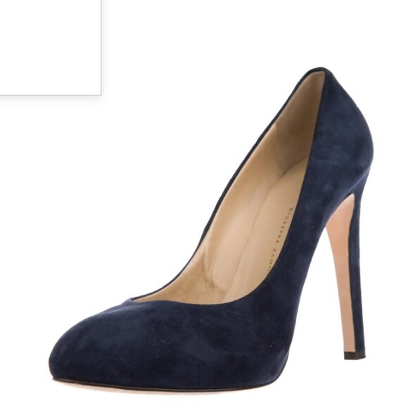 GIUSEPPE ZANOTTI Navy Suede Round-Toe Pumps Size: 9 / 8.5 (run small) - Picture 1 of 7